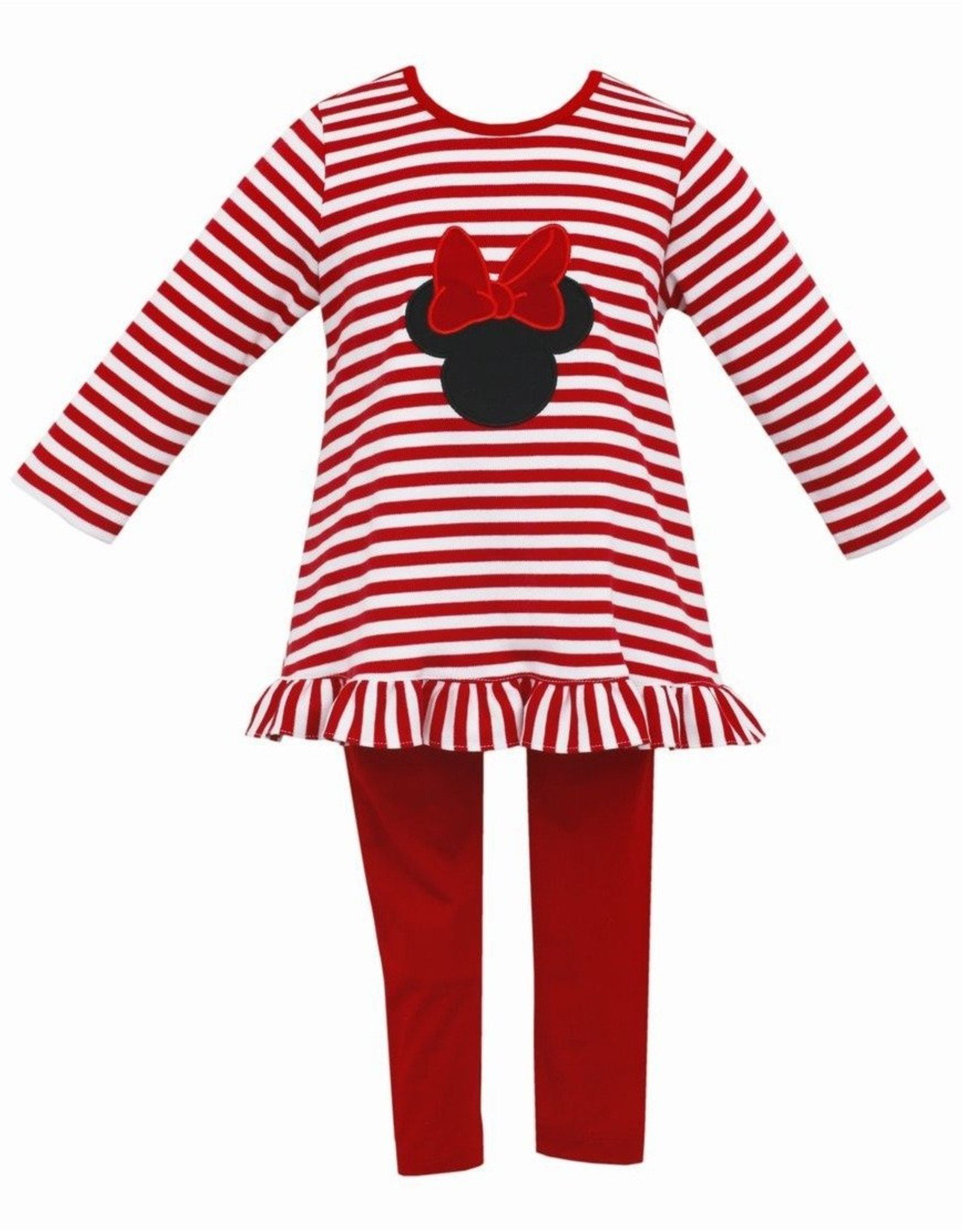 Claire and Charlie Red Stripe Tunic Blouse w/ Minnie Applique Legging Set