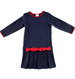 Florence Eiseman Navy Knit Dress With Red Bows