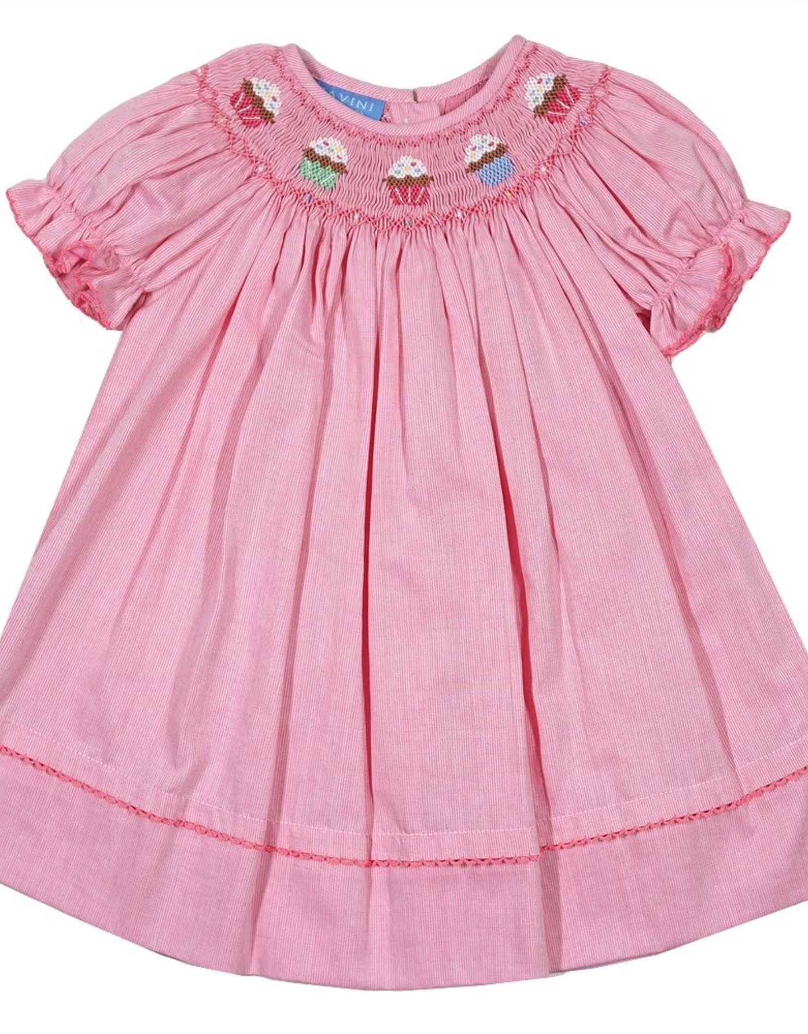 Anavini Pink Bishop Dress with Cupcake Smocking