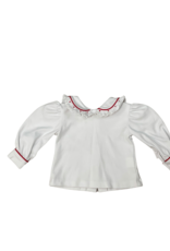 Zuccini White Knit Blouse w/ Red Smocked Detail
