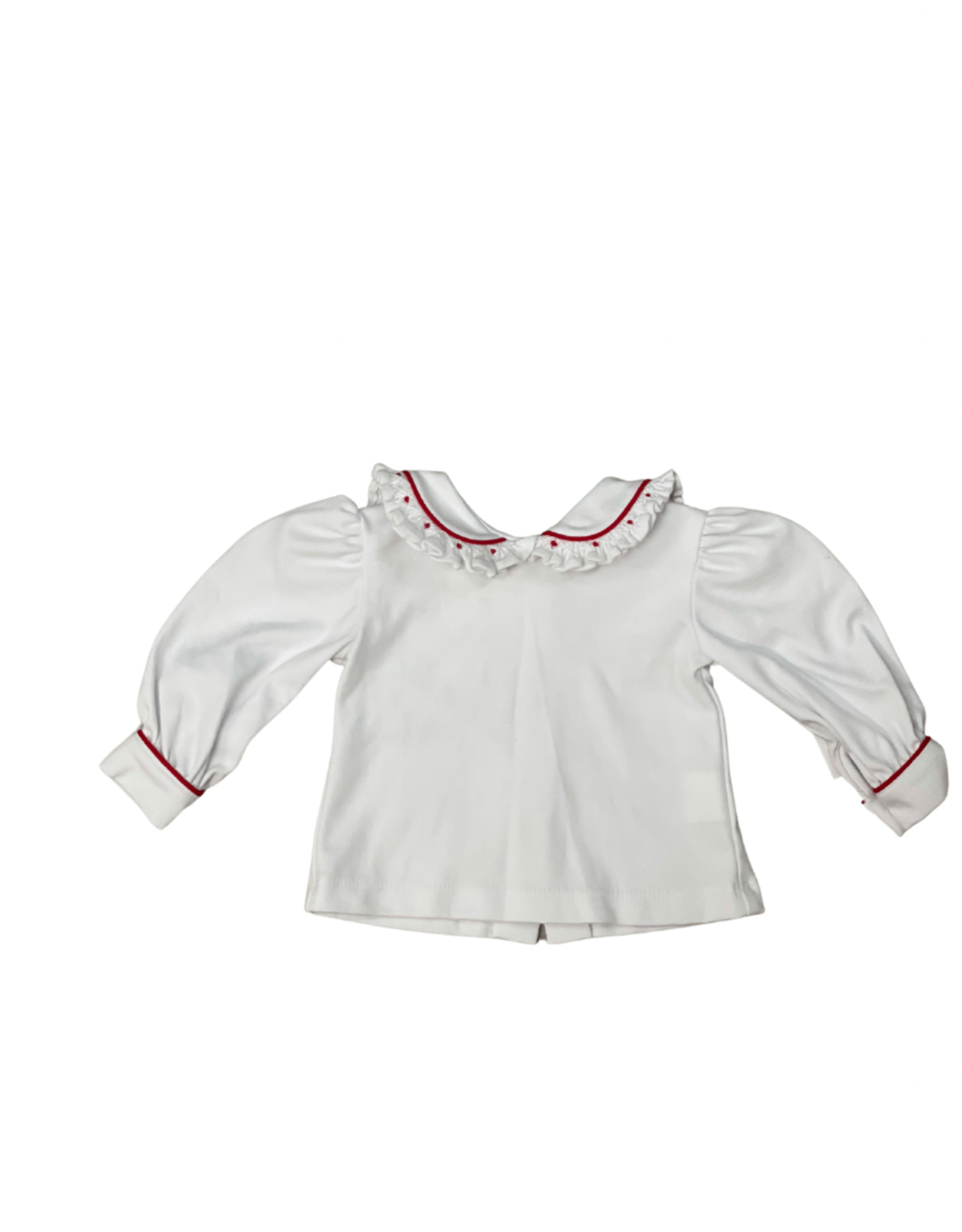 Zuccini White Knit Blouse w/ Red Smocked Detail
