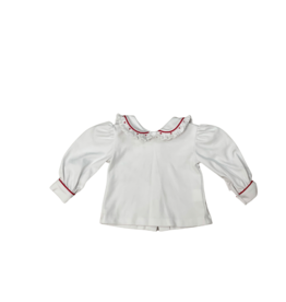 Zuccini White Knit Blouse w/ Red Smocked Detail Zuccini White Knit Blouse w/ Red Smocked Detail