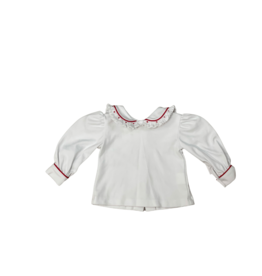 Zuccini White Knit Blouse w/ Red Smocked Detail