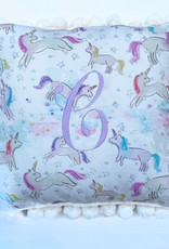 Over The Moon 17" x17" Unicorn Pillow w/ Pom Pom