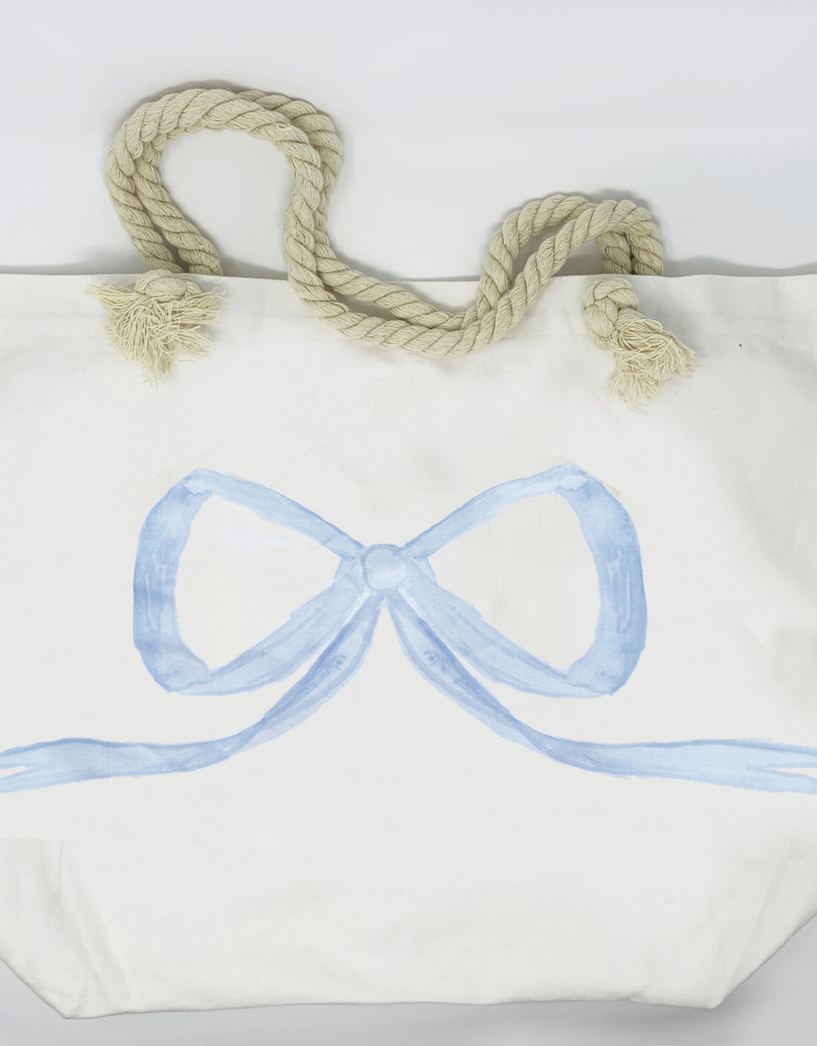 Over The Moon Blue Bow Canvas Tote