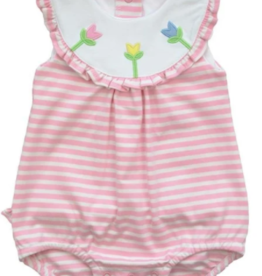 Florence Eiseman Stripe Knit Romper with Tulips