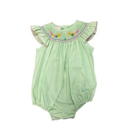 Petit Bebe Green Bishop Smocked Bubble with Grasshopper