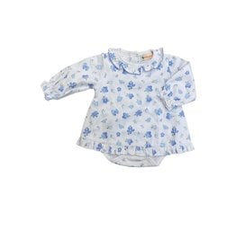 Luigi Ruffle Neck Onesie Dress Sky Blue Flower