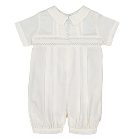 Feltman Brothers Ivory Vintage Romper  with Blue Smocking