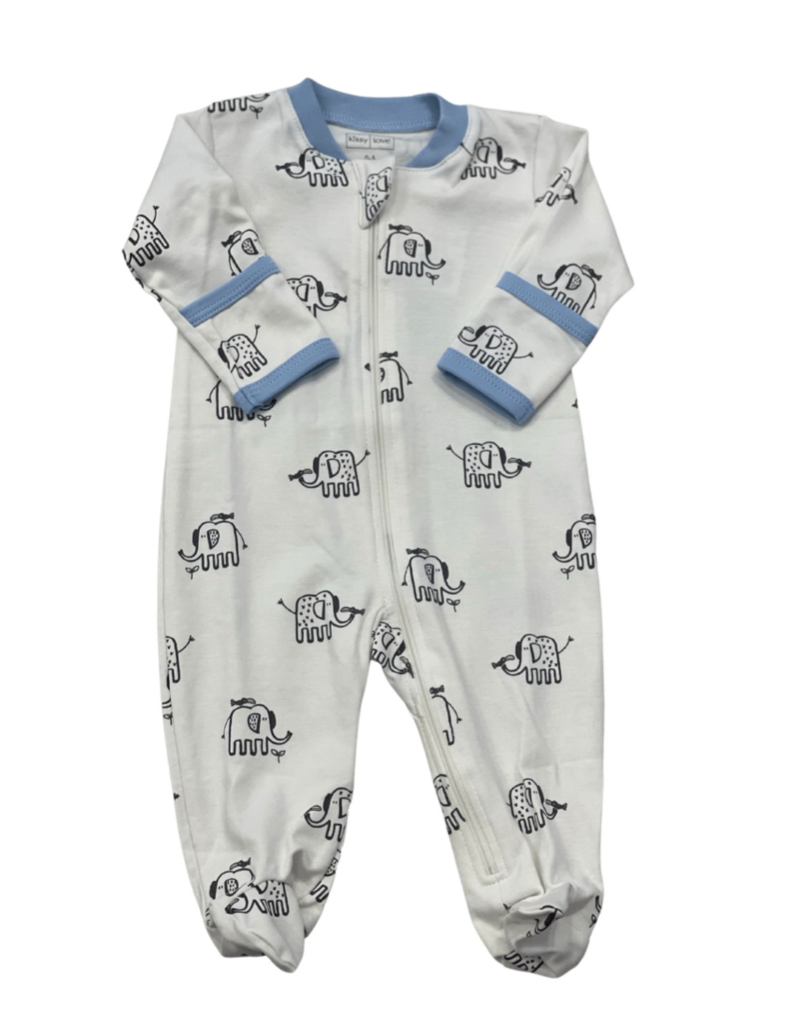 Kissy Kissy Elephants Footie with Zip, Black/Blue