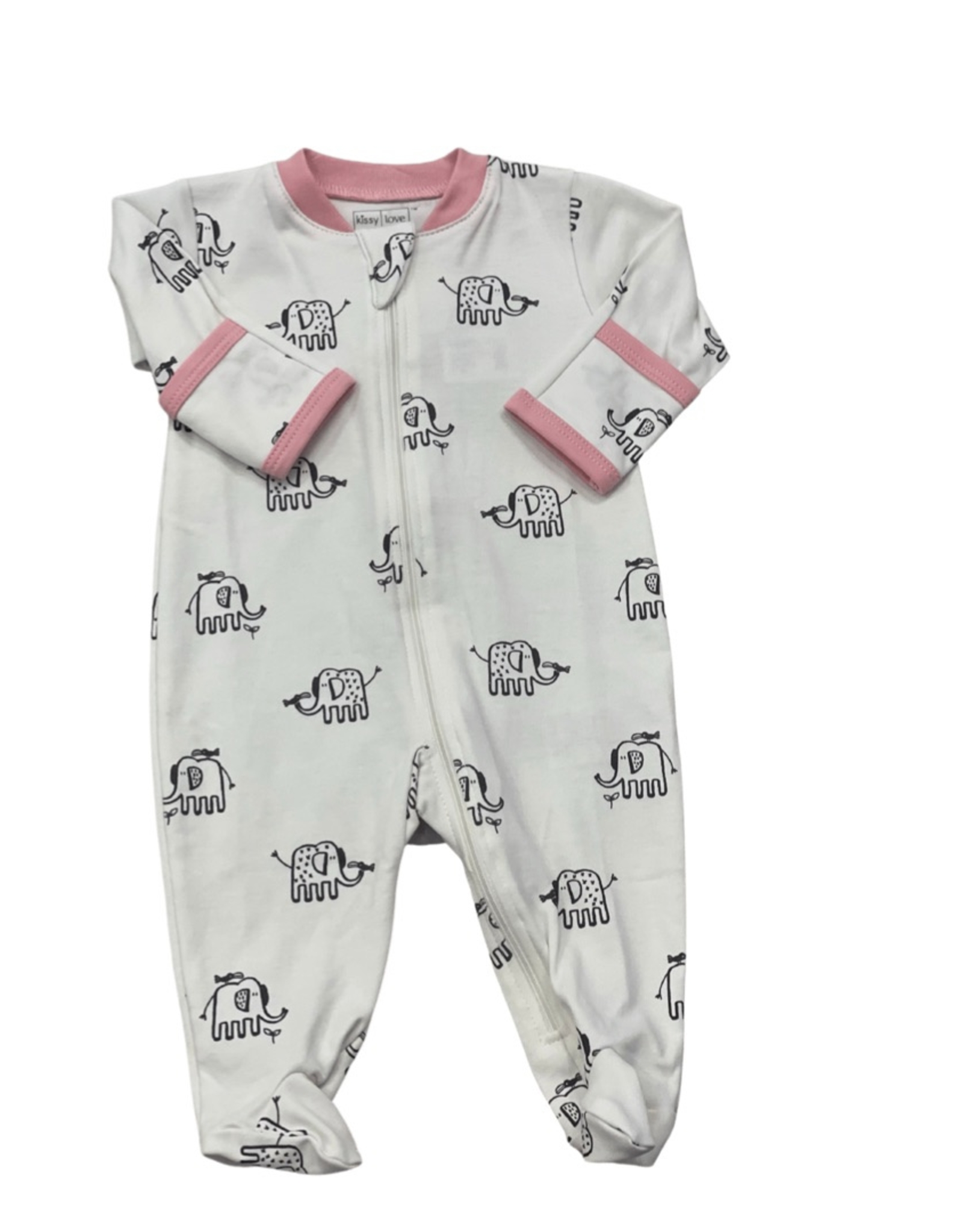 Kissy Kissy Elephants Footie with Zip, Black/Pink