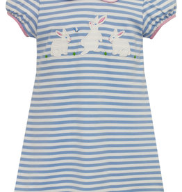 Claire and Charlie Light Blue Stripe Knit Bunnies Dress