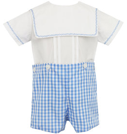 Claire and Charlie Boys Button On Short Set with Square Collar