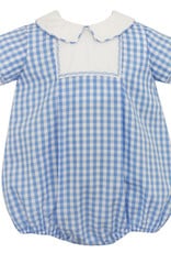 Claire and Charlie Boys Blue Check Bubble with Embroidery Stitching