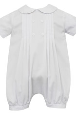 Claire and Charlie White Batiste Boys Romper with Pleats