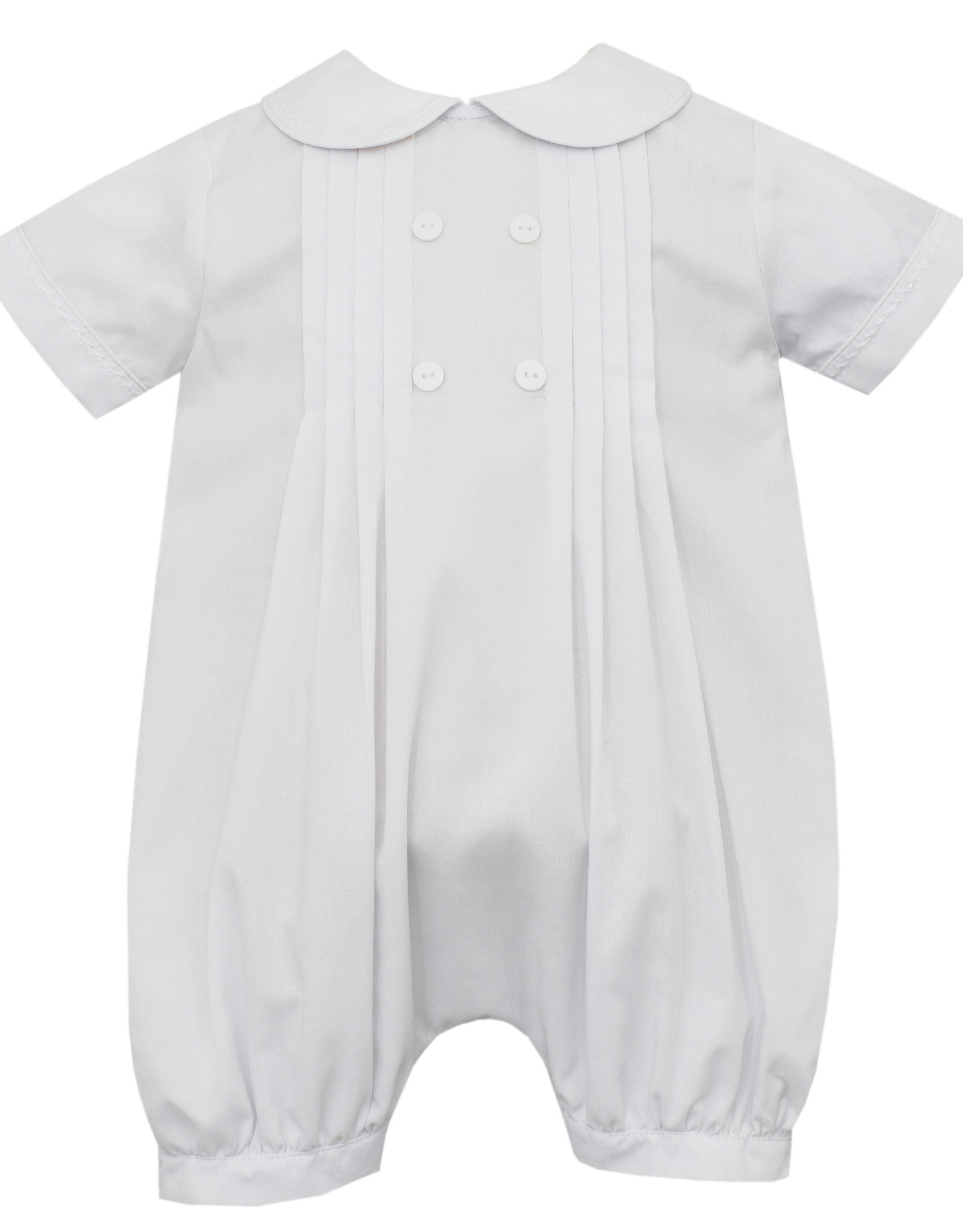 Claire and Charlie White Batiste Boys Romper with Pleats