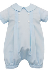 Claire and Charlie Blue Batiste Boys Romper with Pleats