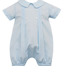 Claire and Charlie Blue Batiste Boys Romper with Pleats