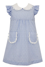 Claire and Charlie Blue Swiss Dot Dress w/Embroidered Blue Flowers