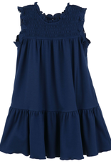 Cece Smocked Knit Dress Navy Blue 4