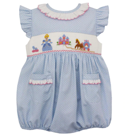 Anavini Cinderella Smocked Bubble with Ruffle Sleeve and Blue Dots