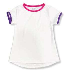 SET Bridget Basic T - White w/ Purple & Pink Trim