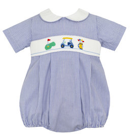 Petit Bebe Royal Blue Stripe Smocked Golf Boys Bubble