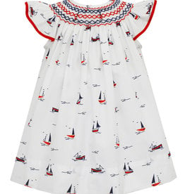Petit Bebe Nautical Sailboat Print Bishop Smocked Dress