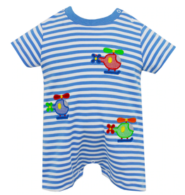 Claire and Charlie Helicopters Romper, Periwinkle Blue Stripe Knit