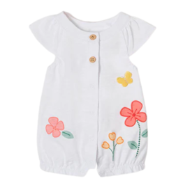 Mayoral White Short Romper with Flowers/Butterfly