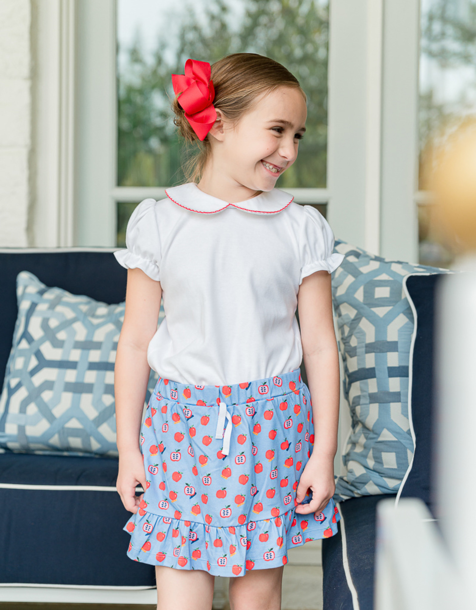The Proper Peony Knit Short Sleeve Blouse with Navy Trim