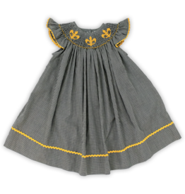 Krewe Kids Fleur de Lis Smocked Bishop Dress