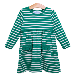 Trotter Street Kids Millie Pocket Dress Green Stripe