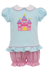 Claire and Charlie Aqua Knit Stripe Bloomer Set Castle