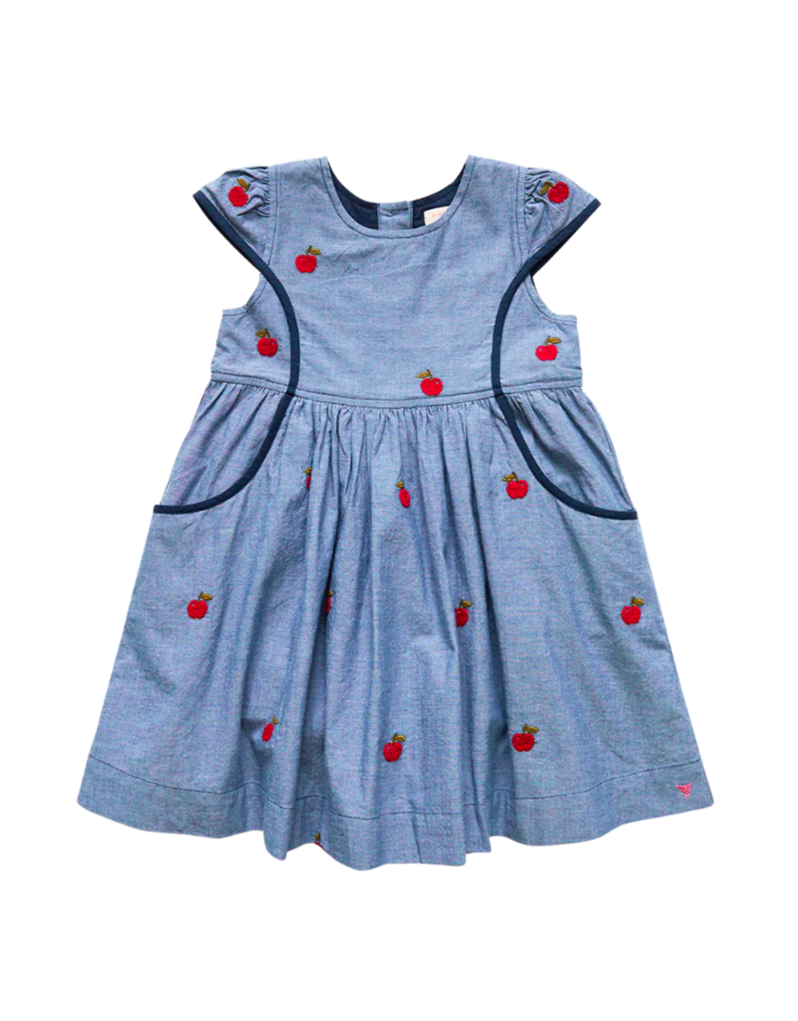 Pink Chicken Chambray Eden Dress with Apple Embroidery