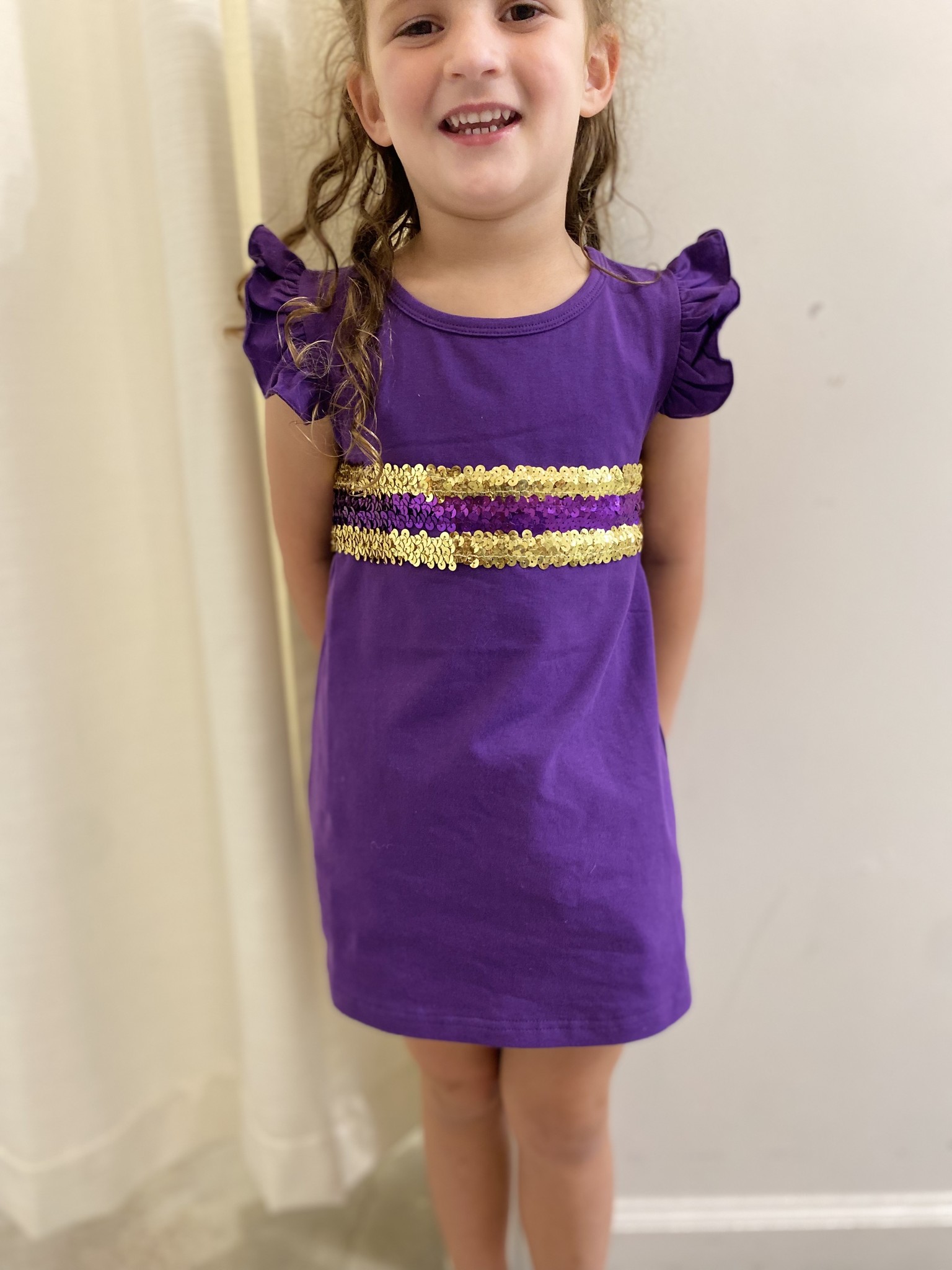 Purple & Gold Jersey Sequin Dress