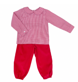 James and Lottie Ward Red Cord Pant Set with Gingham Top *RESALE*