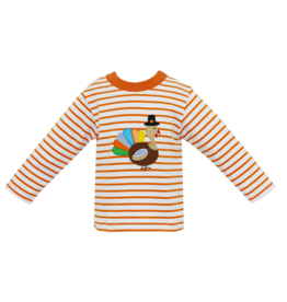 Claire and Charlie Turkey White/Orange Knit Stripe Boy's T-Shirt - L/S