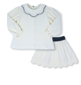 LullabySet Scarlett Skirt Set, White Cord and Navy