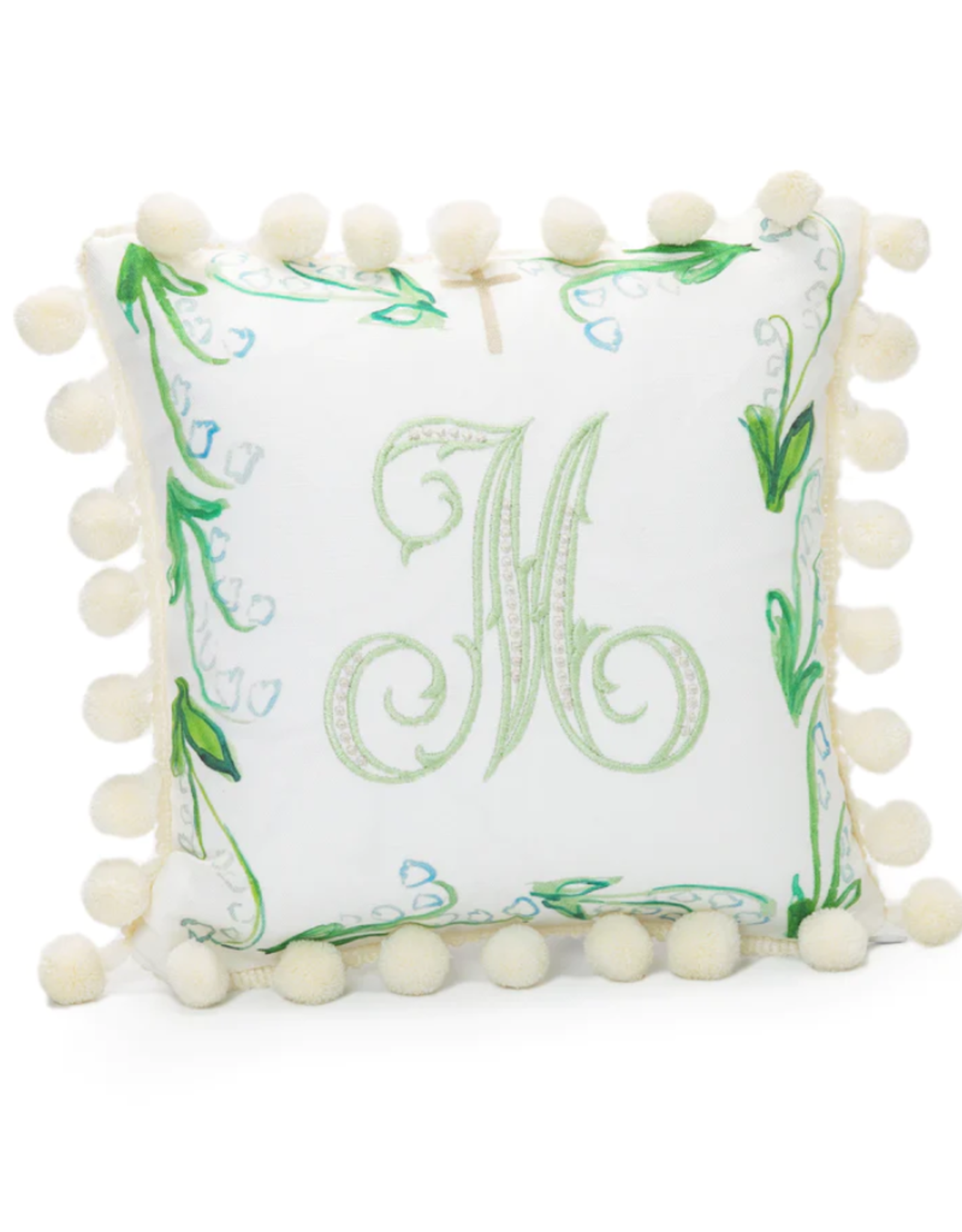 Over The Moon Lily Of The Valley 10X10 Cross Pillow W/Poms