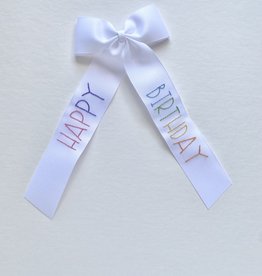 Sew Sweet Happy Birthday Pastel Multi  Bow 1.5" White Ribbon