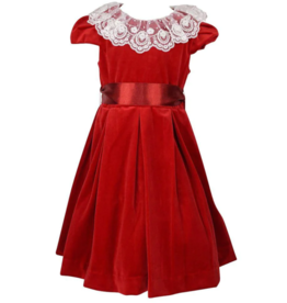 Casero Deluxe Velvet Red Dress With Lace