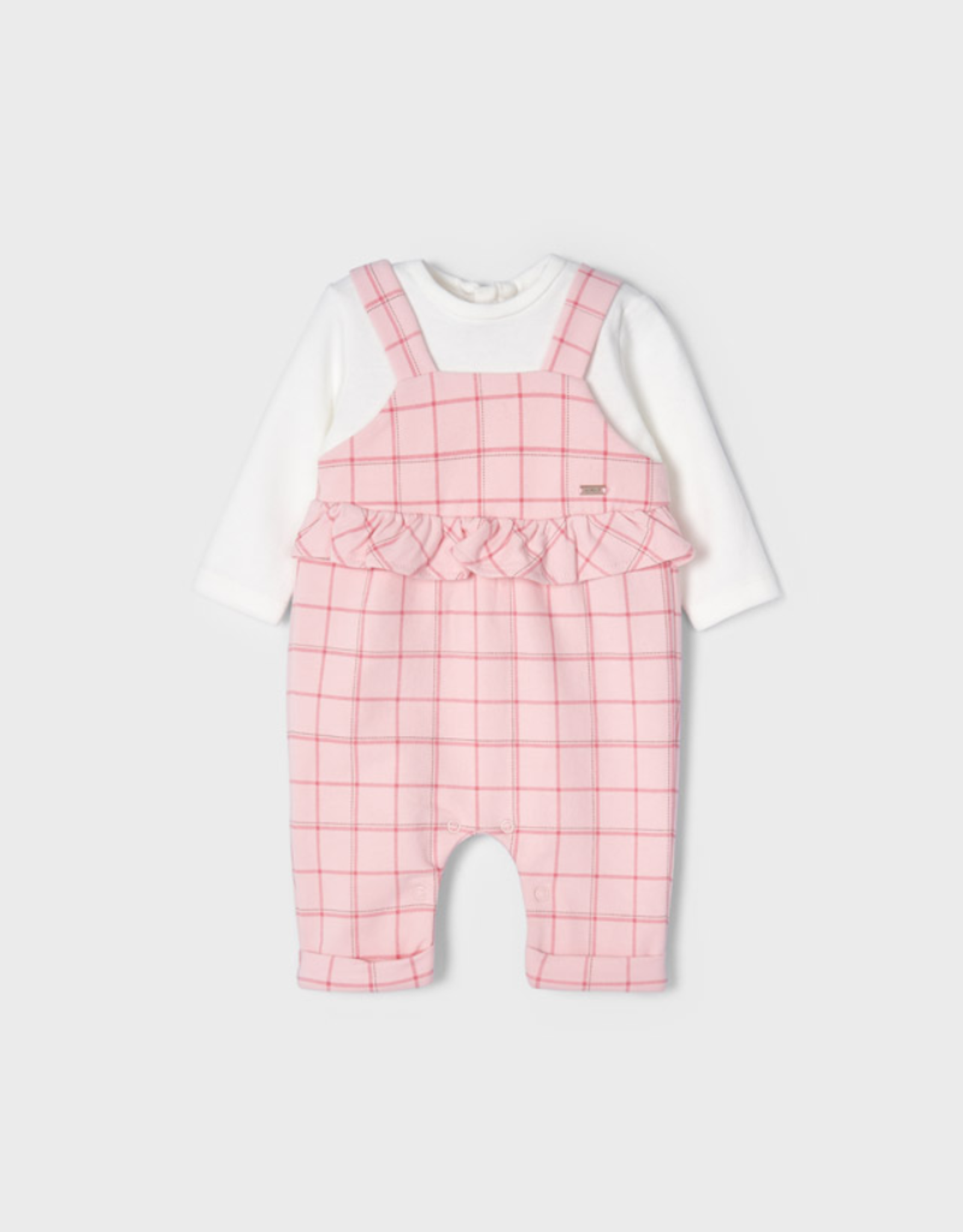 Mayoral Pink Knit Plaid Romper Set with Ruffle (2601)