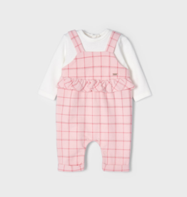 Mayoral Pink Knit Plaid Romper Set with Ruffle (2601)