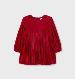 Mayoral Red Velvet Pleat Dress (2949), 24m