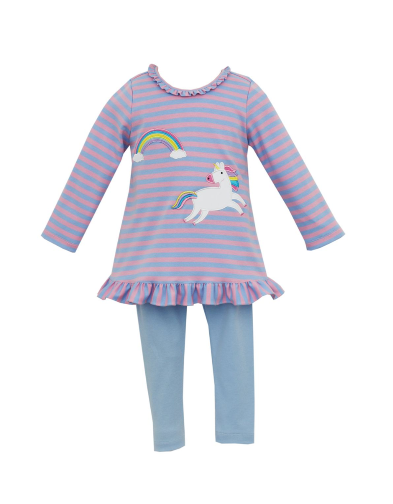 Claire and Charlie Unicorn Pink & Blue Knit Stripe Tunic Set