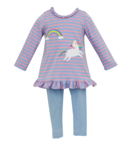 Claire and Charlie Unicorn Pink & Blue Knit Stripe Tunic Set