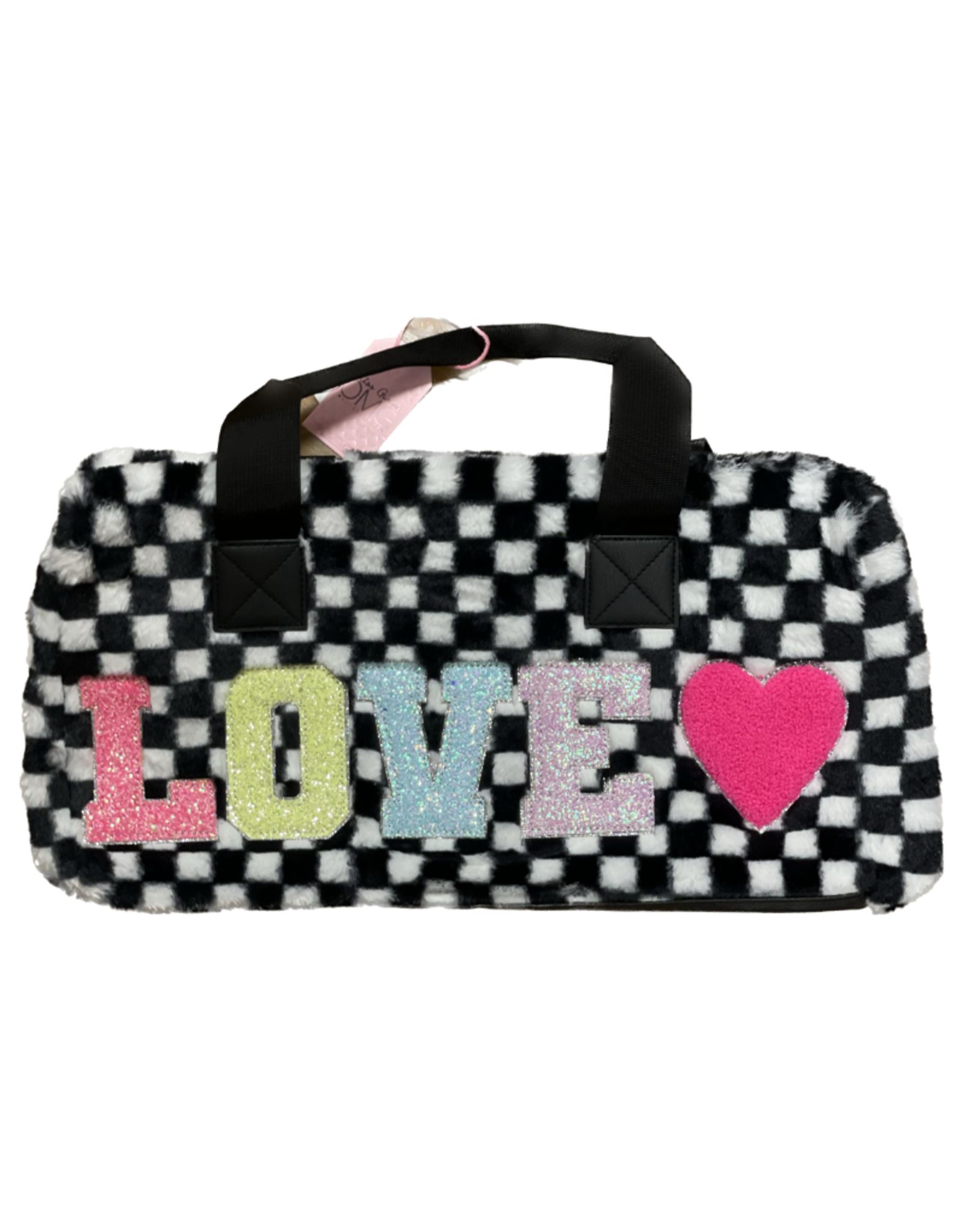 OMG Accessories LOVE Checker Black Duffle Bag