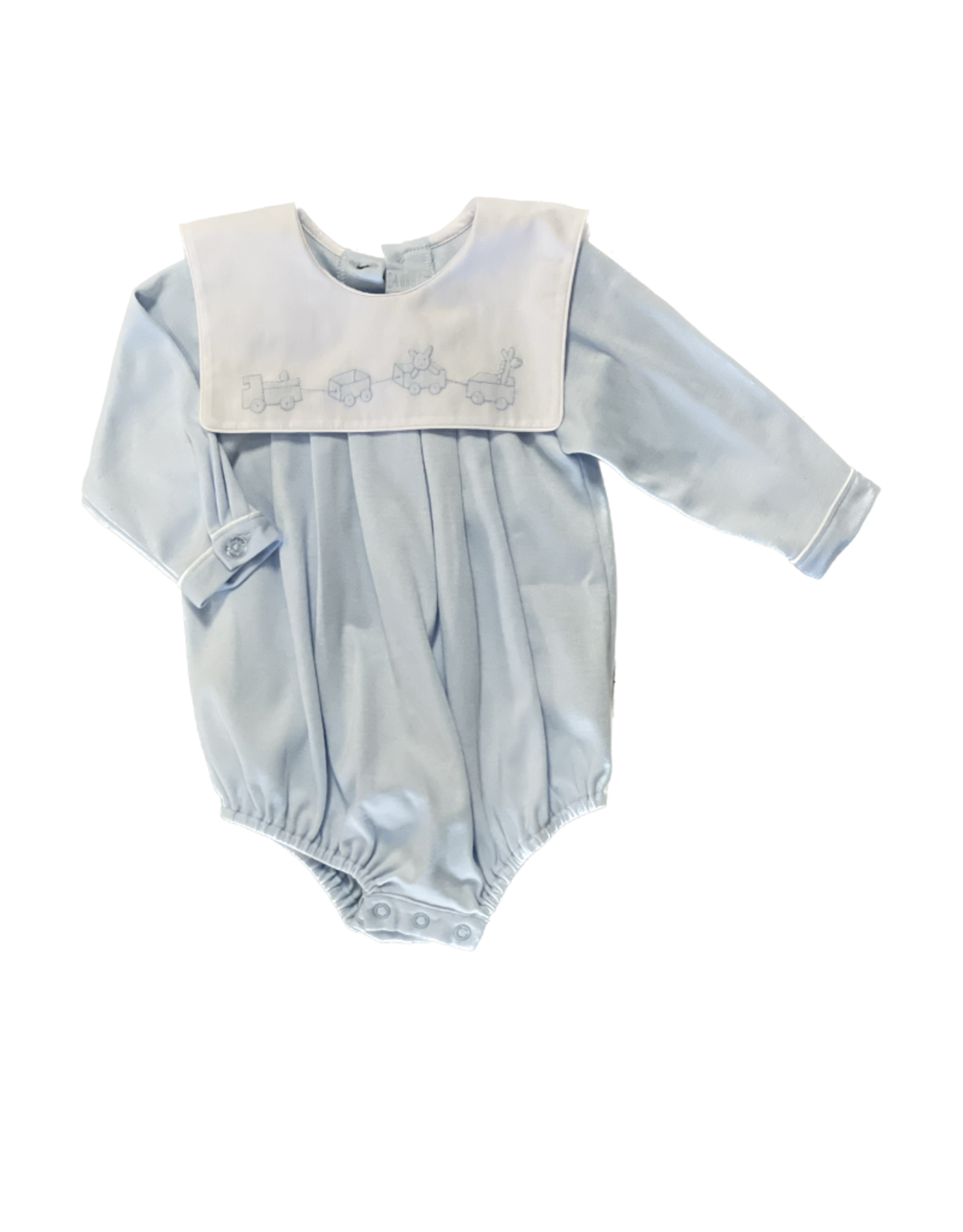 Auraluz Blue Knit LS Bubble w/ Wagon Emb Bib Collar (6615)