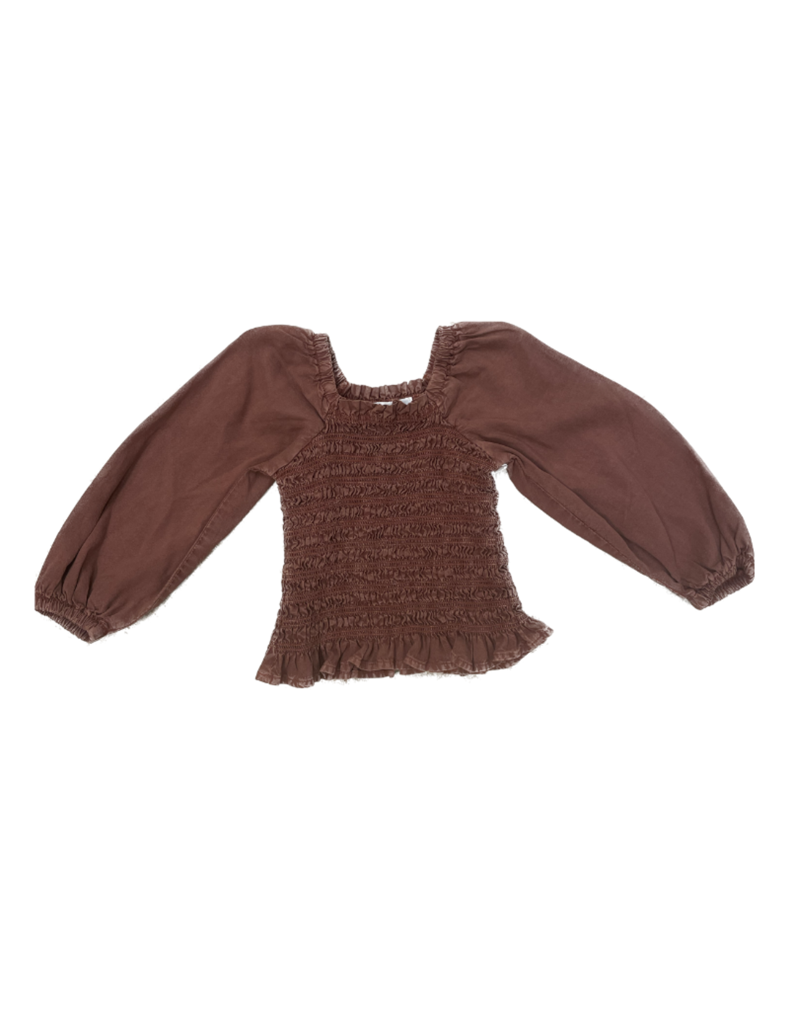 Bella Dahl Girl Blouse Sleeve Smocked Top, Amber Brown